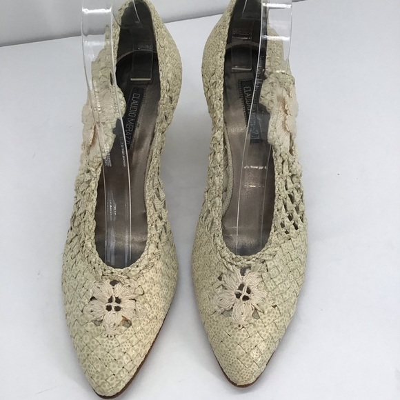 Vintage Claudio Merazzi Lace Woven Leather Heel Made In Italy Creme Size 9B - Picture 9 of 9